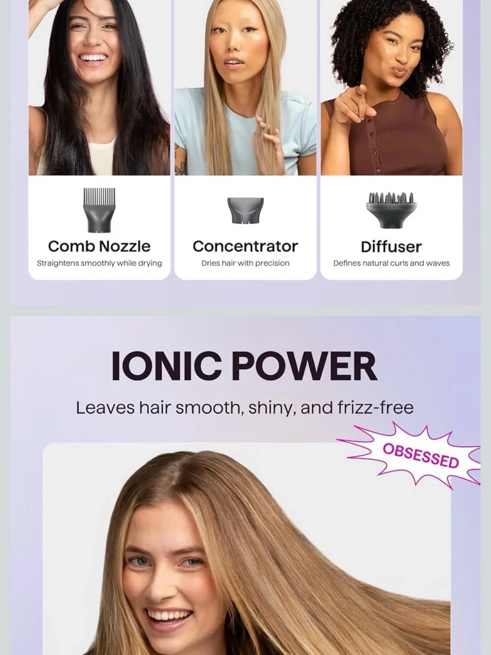 Wavytalk Blown Away Ionic Hair Dryer with Diffuser for Curly Hair